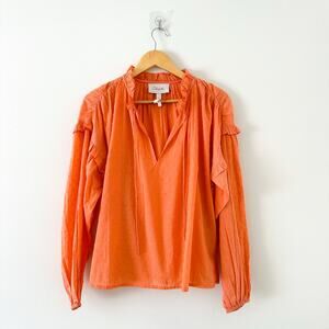 Anthropologie Cleobella Phoenix Tie Neck Ruffles Bell Sleeve Blouse Orange S